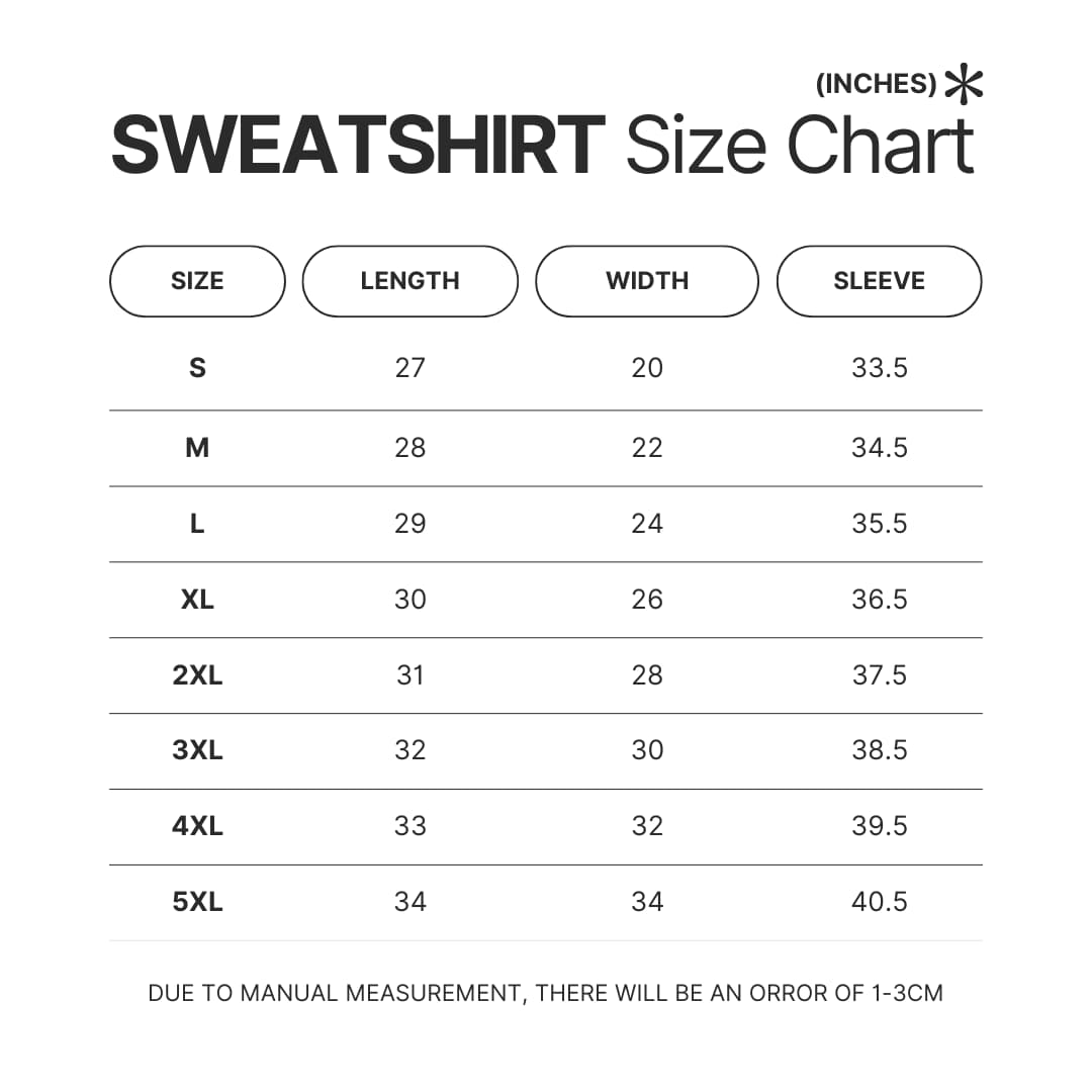 Sweatshirt Size Chart - Dragon Ball UK Store