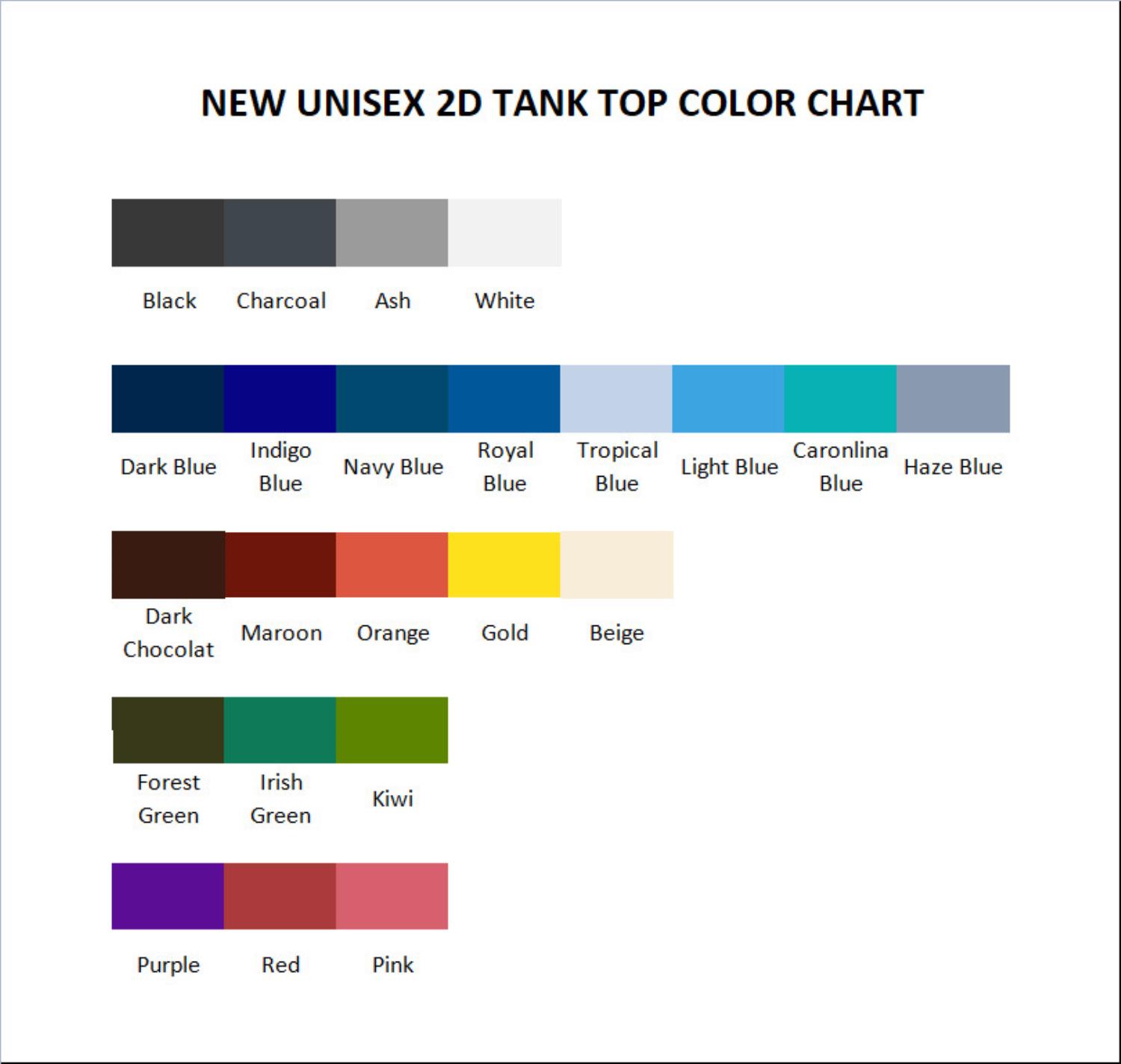 tank top color chart - Dragon Ball UK Store