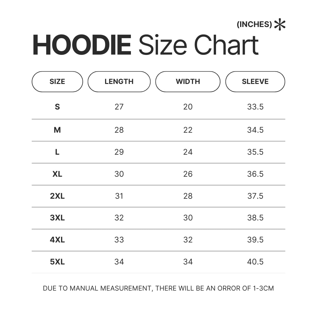 Hoodie Size Chart - Dragon Ball UK Store